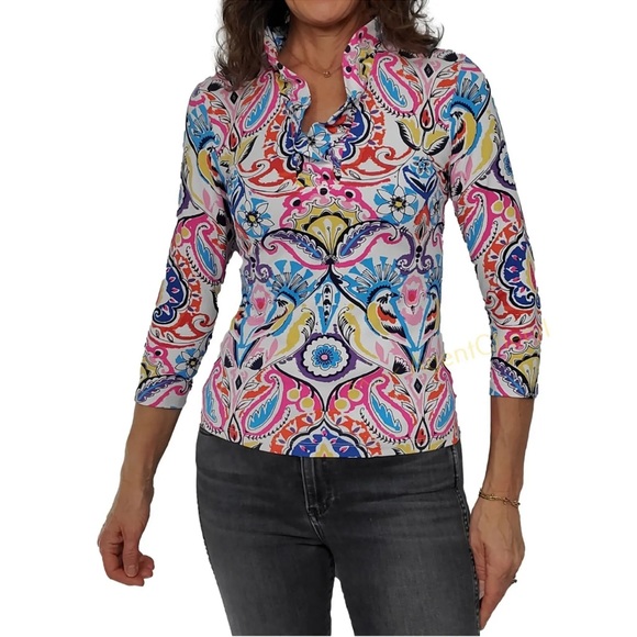 J. McLaughlin Tops J Mclaughlin Durham Ruffle Knit Top Catalinacloth Paisley Print Poshmark